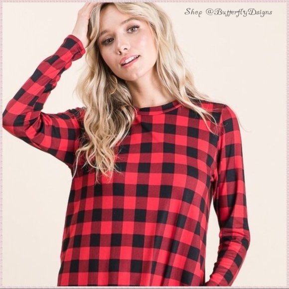 Private Label Tops - BOGOFREE Butter Soft Buffalo Check Long Sleeve Top